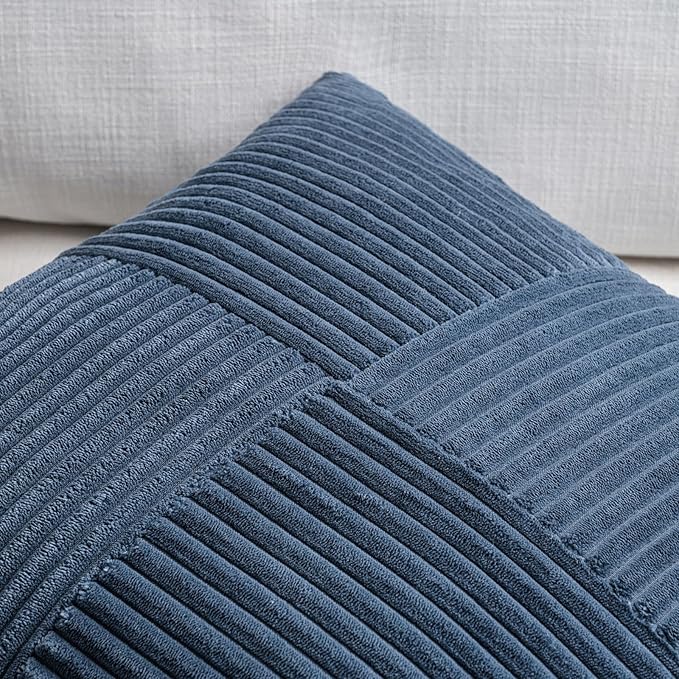 Fancy Homi 2 Packs Dusty Blue Lumbar Decorative Throw Pillow Covers 16x26 Inch for Living Room Couch Bed Sofa, Rustic Farmhouse Boho Home Decor, Soft Striped Corduroy Rectangle Accent Cushion Case