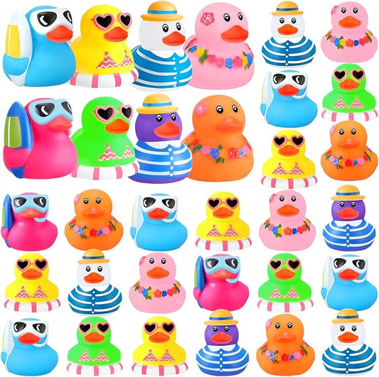 Honoson Summer Beach Rubber Duckies Bulk Mini Rubber Duck Bath Toys Float Bathtub Ducky Cute Squeaky Ducky for Classroom Carnival Summer Birthday Baby Shower Party Favor(8 Colors,72 Pcs)