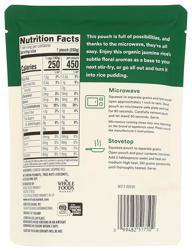 365 by Whole Foods Market, Organic Jasmine Rice, 90-Second Microwave in Pouch, 9 Ounce
