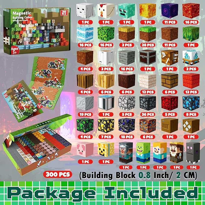 300 PCS Magnetic Blocks - Magnetic Building Blocks, Stacking Magnets for Kids, Sensory Toy for STEM Montessori Sensory Toys for Kids 3+ Boys and Girls Christmas Birthday Gifts