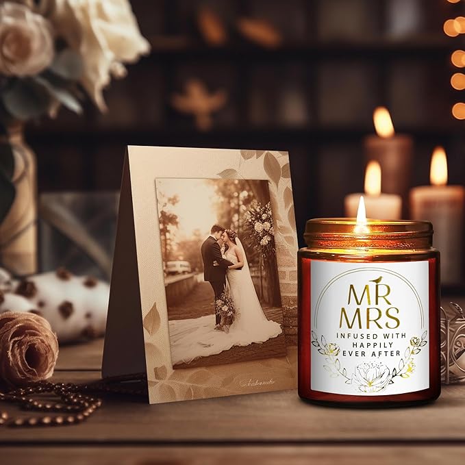 Mr and Mrs Scented Candle - Wedding Gifts for Bride, Groom - Engagement Gift for Her, Bride to Be - Gifts for Bridal Shower, Newlywed, Married Couples Anniversary Valentines Gift for Women Men
