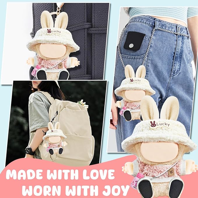 6 Piece Cute Doll Clothes 17 cm Outfit Blind Mystery Box Accessories Mini Plush Stuff Dress Overalls Hoodie Pajamas Pink