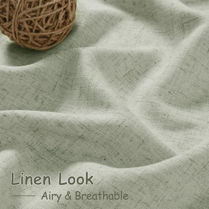 Sage Curtains 95 inches Long 2 panels for Living Room Back Tab Rod Pocket Semi Sheer Linen Draperies Muted Neutral Sage Green Room Decor Earth Tone Pale Green Curtains for Nursery Bedroom Office