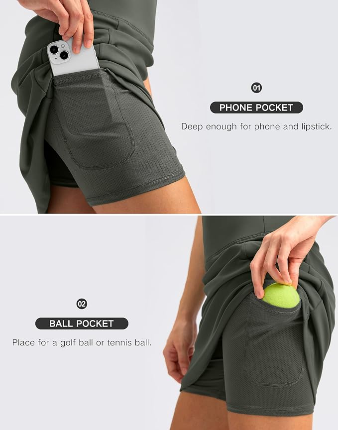 Women's 18" Skorts with 4 Side Pockets High Waisted Long Golf Skirt | Soft, Lightweight, Stretch, Breathable, Mesh Built-in Shorts, Athletic, Tennis, Dressy, Casual
