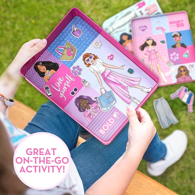 Barbie D.I.Y. Magnetic Play Set, 75 Pieces, 3 Magnetic Dolls, Crafts for Kids Ages 4-8, 4 Year Old Girl Birthday Gifts, Girl Toys, Cute Travel Toy, Fun Airplane Activities, Pretend Play for Girls