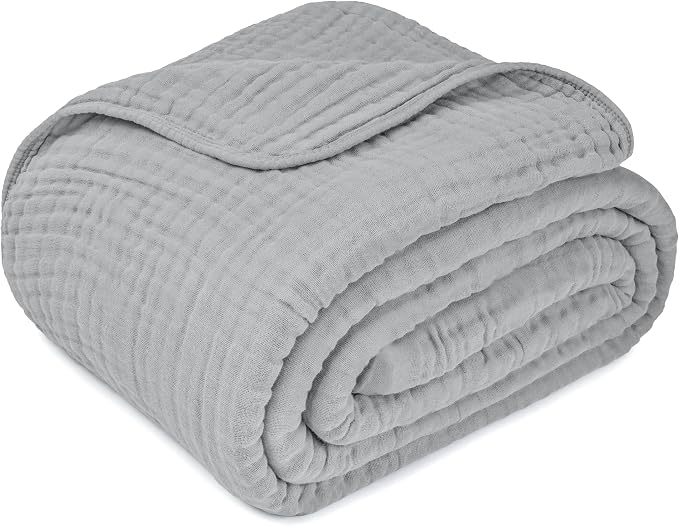 Comfy Cubs Adult Muslin Blanket 108x90” King Swaddle Blankets, Heather Blue | 6 Layer Soft, Breathable & Lightweight Muslin Adult Blanket - Machine Washable & Designed in the US Bedding for All Seasons