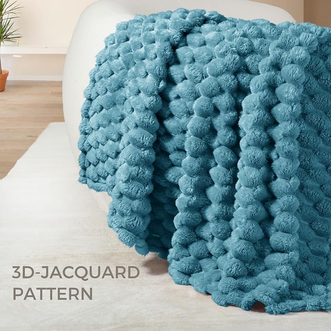 Whale Flotilla Soft Fleece King Size Bed Blanket 3D Jacquard, Slate Blue | Lightweight Breathable Coverlet Bedspread for All Seasons, Super Cozy Plush Fluffy Fuzzy Decorative Blanket for Bed, 90"x104"