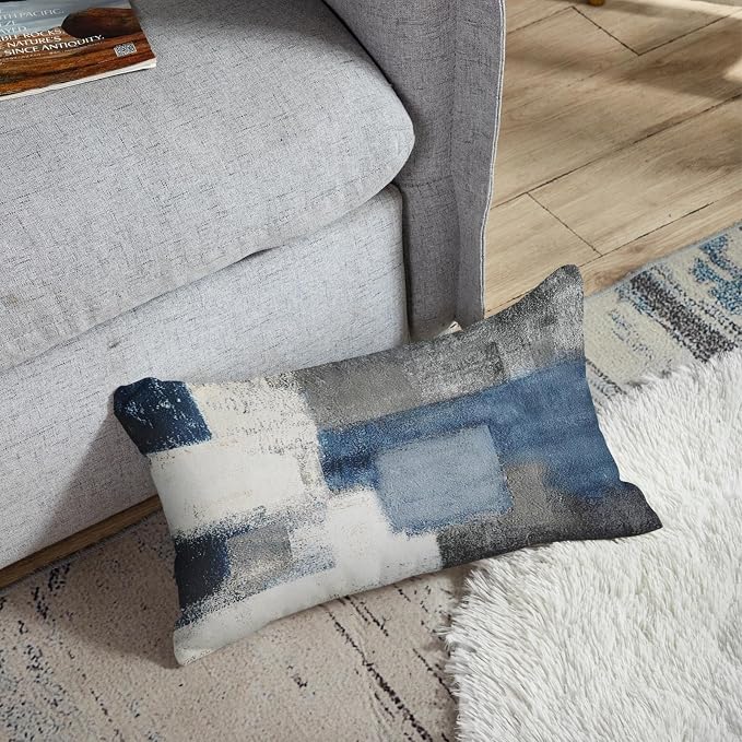 Emvency Throw Pillow Covers Set of 2, 12 x 20 Inch, Abstract Modern Blue | Gray Painting Outdoor Decorative Square Pillow Cases Couch Cushion Case for Couch Bed Sofa Living Room Home Decor