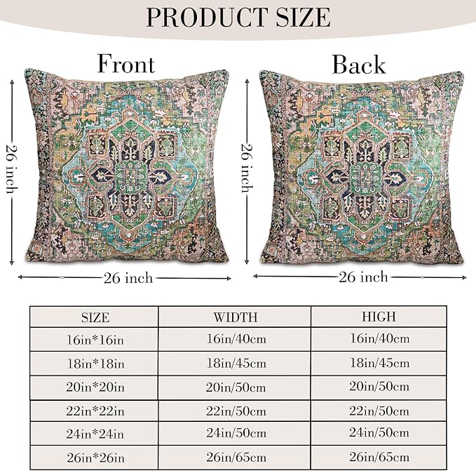 Boho Throw Pillow Covers 26x26 inch Set of 2,Boho Vintage Carpet Pattern Antique Ethnic Decor Double Sided Pattern Cushion Cover Soft Pillow Case Living Sofa Room Bed Square Pillow Cover