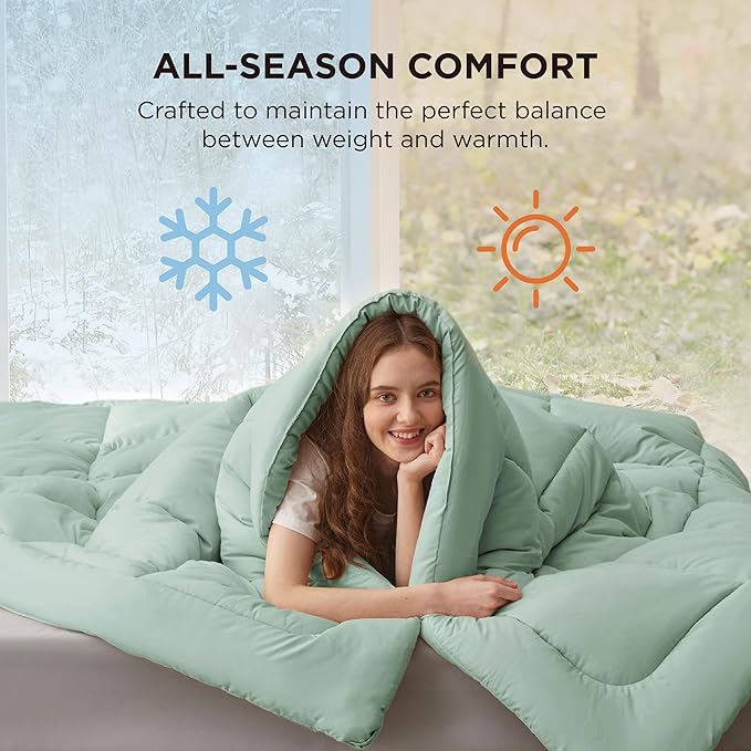 Bedsure Comforter Duvet Insert - Quilted Comforters Cal King Size, All Season Duvet, GentleSoft Down Alternative Bedding, with 8 Tabs, Gifts for Women/Men, Sage Green, California King 96 X 102 Inches
