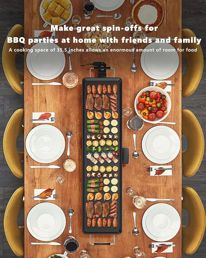 LDAILY Electric Griddle, Nonstick Extra Large Electric Teppanyaki Grill, 35’’ Korean BBQ Grill with 5 Temperature, Long Portable Indoor Table Top Barbecue Pan for Party/Home/Camping Cooking, 2000W