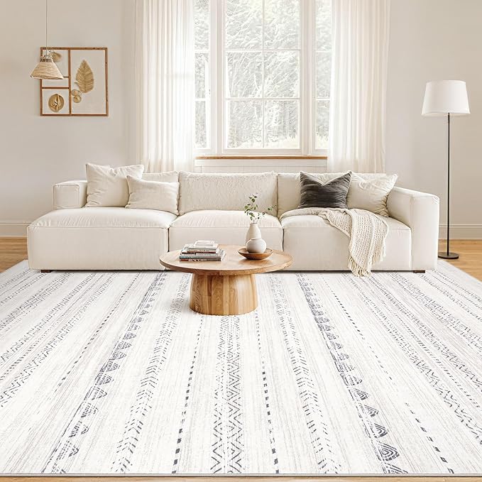 Nakagishi Boho 10x14 Area Rug Living Room Rugs Machine Washable Gray | Soft, Pet & Kid Friendly, Carpet for Living Room/Bedroom/Office/Kitchen/Nursery, Daily Home Decor Stain Resistant Moroccan