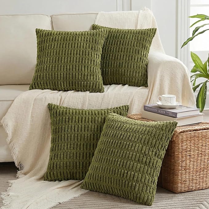 Fancy Homi 4 Packs Decorative Throw Pillow Covers for Living Room Couch Bed, Modern Farmhouse Boho Home Décor Accent Cushion Case, 18" x 18", Moss Green