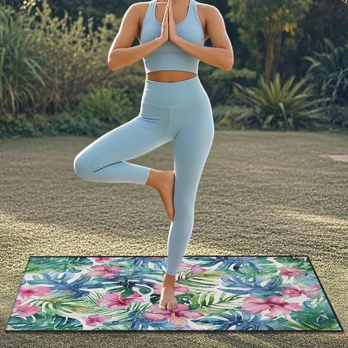 INSTANTARTS Aesthetic Tropical Flower Towel Car Seat Covers Sports Car Towel Mat for Yoga and Travel