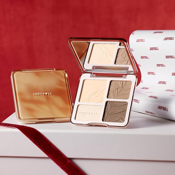 JUDYDOLL Highlight & Contour Palette, All-in-One Matte Highlighter Contour Compact, stocking stuffers, Blendable Face Makeup for Beginners, for Warm Skin Tone (New Version 02 Tree Shadow Palette)