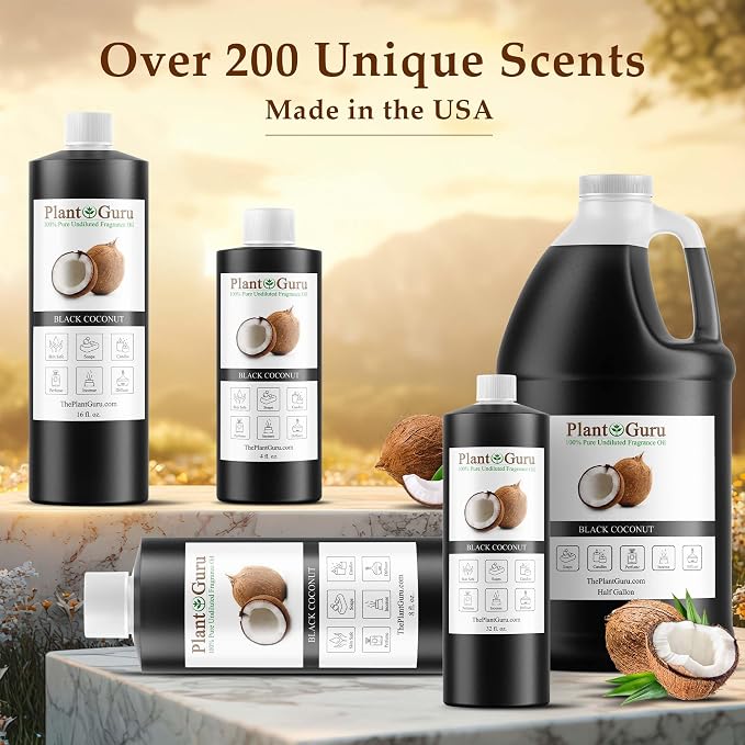 Black Coconut Fragrance Oil 4 fl. oz. Scented Oil for DIY Soap Making, Candles, Bath Bombs, Body Butters. Used in Aromatherapy Diffusers, Burners and Warmers. Great Addition to Lotions and Creams.