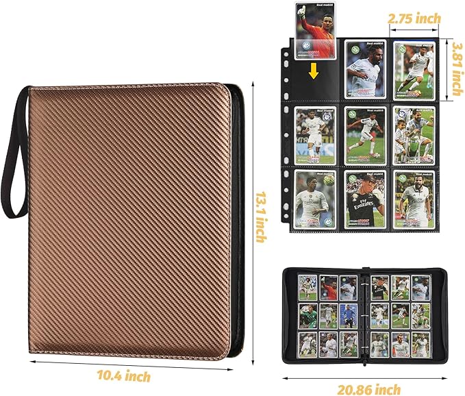 GERMUN 9 Pocket Card Binder, Premium Zip Trading Card Binder, 720 Double Sided Pocket PU Card Collection Binder, Collector Card Album, Card Folder for MTG, TCG, Sports Cards, Game Cards (Brown)