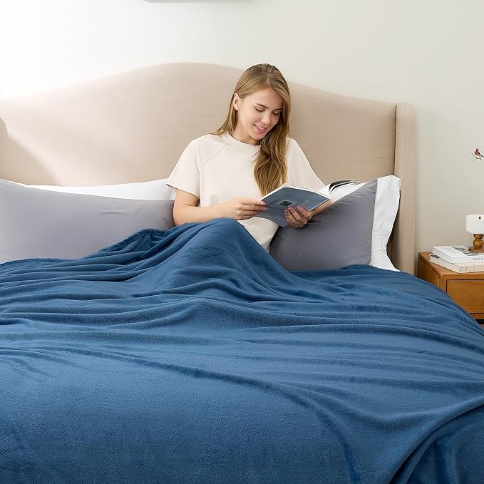 Hansleep Throw Mineral Blue Fleece Blanket, Soft Flannel Bed Blanket | Fuzzy Cozy Blanket 50x60 Inches, Multi-use for Bed, Sofa, Couch, Travel, Camping, All Season Warm Lightweight Cover