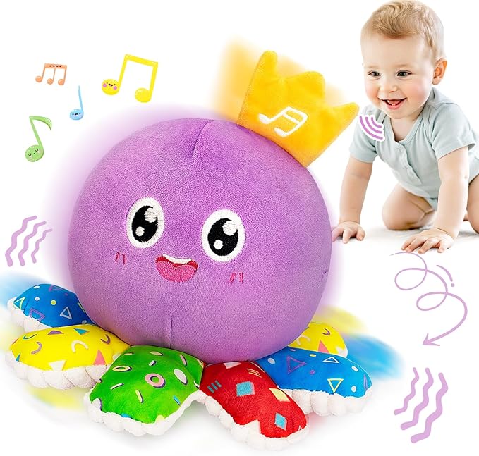 Musical Toys for Babies 6-12-18 Months, Multi-Functional Interactive Crawling Dancing Octopus Plush Toy, Christmas Birthday Gifts for 1-2 Year Old Boys and Girls