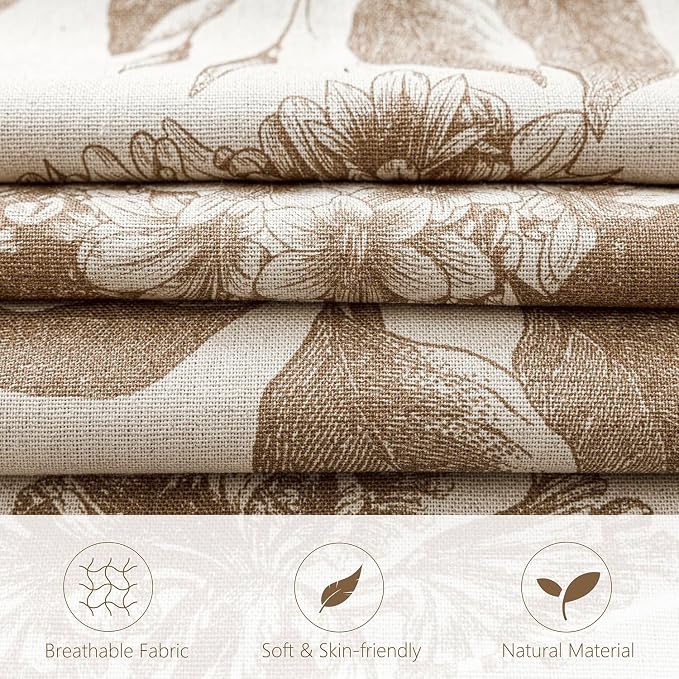 Foindtower Set of 2 Linen Floral Vintage Throw Pillow Covers Neutral Accent Decorative Cushion Covers Farmhouse Boho Home Decor for Sofa Chair Couch Bedroom Living Room,18×18 Inch,Light Brown