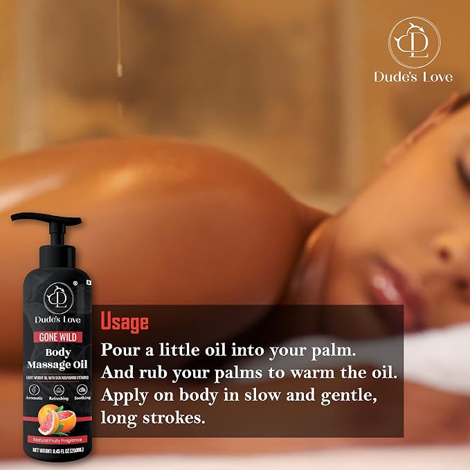 Organic - Grapefruit Full Edible Body Massage Oil - Refreshing, Calming | No Stain & Non-Sticky | with Fractionated Coconut Oil, Grapefruit & Lime Oil - 8.45 Fl Oz