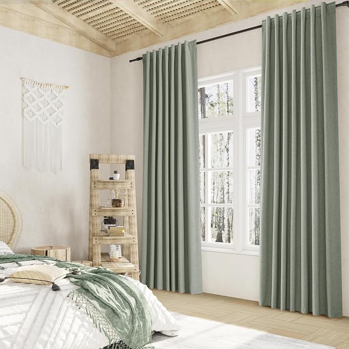 Guken Desert Sage 100% Blackout Curtains 84 Inch Length 2 Panels Set for Living Room Bedroom Back Tab Thermal Insulated Black Out Linen Drapes Room Darkening Window Curtains 84 Inches Long