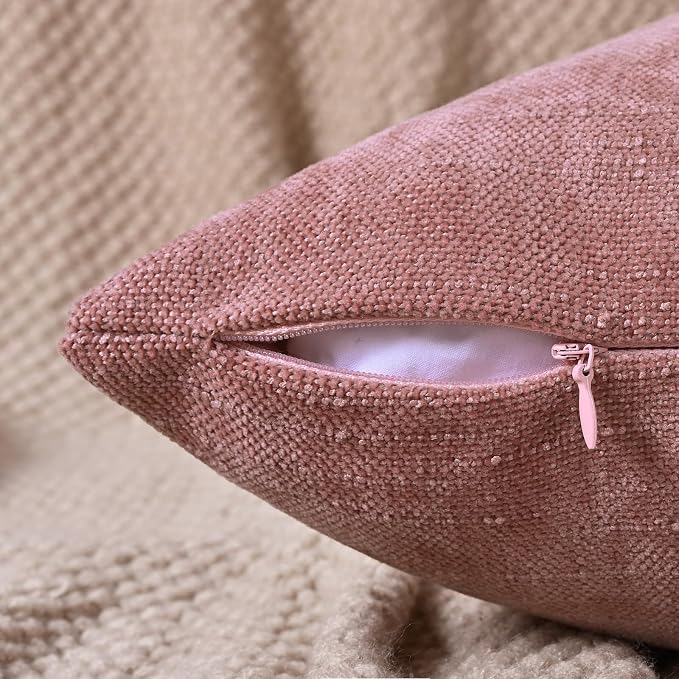 Set of 4 Soft Textured Decorative Throw Pillow Covers 22x22 Inch Cozy Farmhouse Cushion Cover Square Accent Pillow Cases for Bed Couch Sofa Living Room, Plum Pink