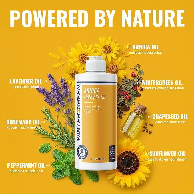 Wintergreen Arnica Massage Oil, 16.9 oz – Body Oil for Relaxation of Tight or Tired Muscles, Premium Blend for Relief, Arnica Gel Pain Relief for Athletes, Sports Therapy, Post-Workout Recovery