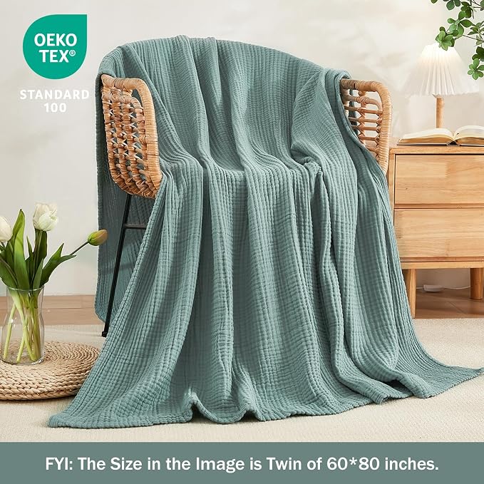 EMME Muslin Blankets for Adults Throw Blanket for Couch Breathable Gauze Soft Lightweight Airy Teal Twin 60" x 80"