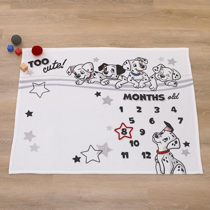 Disney 101 Dalmatians White and Black Too Cute Super Soft Photo Op Milestone Baby Blanket