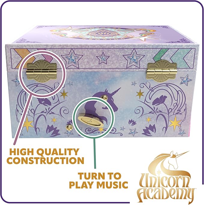 Unicorn Academy Jewelry Box for Girls - Musical Jewelry Box with Spinning Wildstar Figurine, Unicorn Academy Toys for Kids Ages 3-5 - 6 x 4.7 x 3.5 in