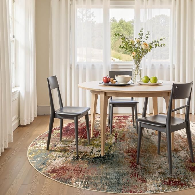 RELEANY Washable Round 6ft Area Rug for Living Room Rustic Brown | carpet for bedroom, kitchen, office, hallway and entryway, printed pattern, non-slip, soft, stain-resistant, easy to clean