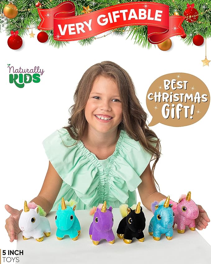 Naturally KIDS Stuffed Animal, Toddler Gifts for Boys, Girls, Plush Unicorn Toys Set 6