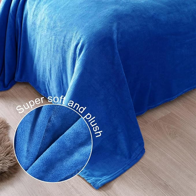 Exclusivo Mezcla Soft Fleece Blanket Twin Size for Bed, Cobalt Blue | 90x66 Inches, Double-Sided Brushed Flannel, Lightweight Plush Cozy Blanket for Home Decor, All Season, Machine Washable