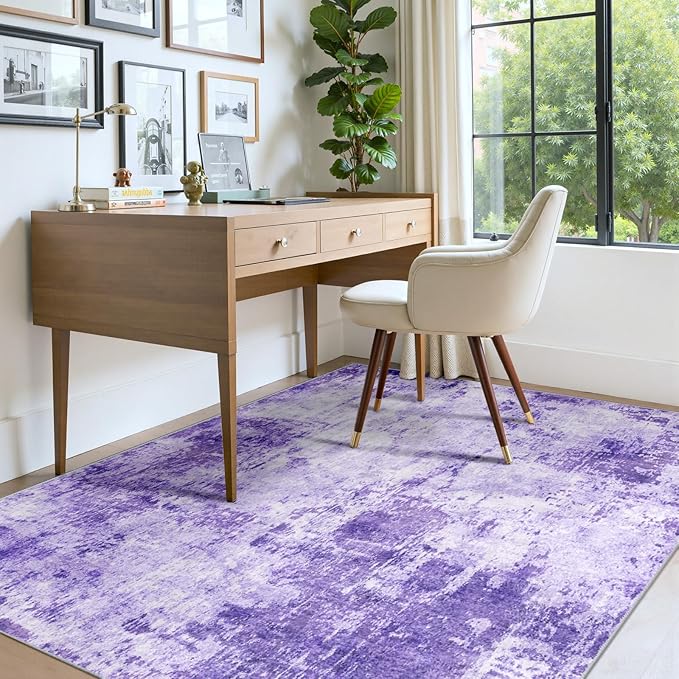 RELEANY Washable 4'x6' Abstract Area Rug for Living Room Purple | carpet for bedroom, kitchen, office, hallway and entryway, printed pattern, non-slip, soft, stain-resistant, easy to clean