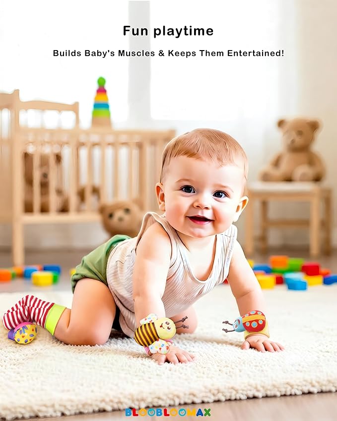 Baby Hanging Rattle, Wrist Rattles Foot Finder Rattle Sock, Hand and Feet Rattle Toy, Newborn Present Baby Shower Birthday Gift Set for0 3 6 9 12 24 to 36 Months Babies(12 E)