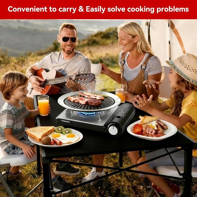 Detachable Grill Pan & Butane Stove Combo with Safety Auto-Eject | Portable Suitcase Design for Camping, Tailgating, Picnics, Indoor/Outdoor Cooking & Hot Pot