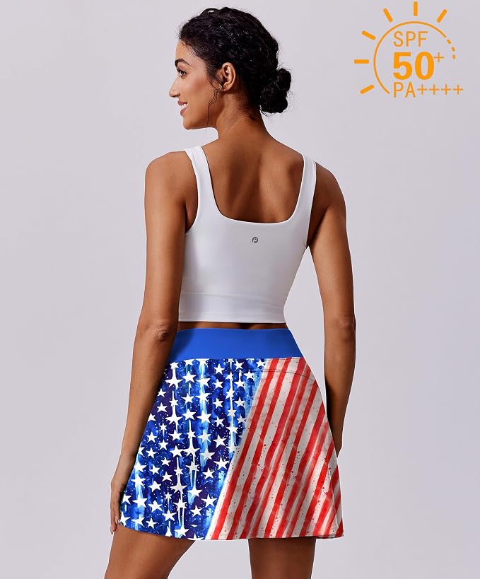 PINSPARK 17" Golf Skorts for Woman High Waisted Tennis Skirt with 4 Pockets | Lightweight, Quick Dry, 4-Way Strecth, Breathable, Tummy Control, UPF 50+ Athletic Skort for Workout, Pickleball, Gym, Casual