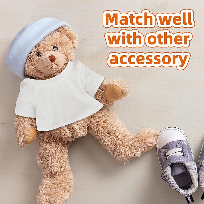 10 Pcs Stuffed Bear Tee Shirt Stuffed Animal Clothes Bear Basic Sublimation Blank T Shirt Classic Plush Bear T Shirt Easy to Wear Fit 14-18 Inches Stuffed Dolls