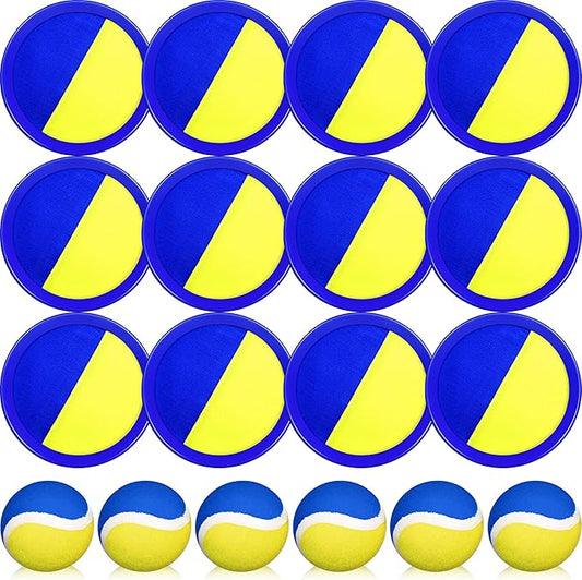 Charniol Kids Toys Toss and Catch Game Set 12 Paddles 6 Balls Beach Game Outdoor Ball Sports Games Toss and Catch Ball Set with Paddles Ball Nylon Catch Toys for Kids Adults