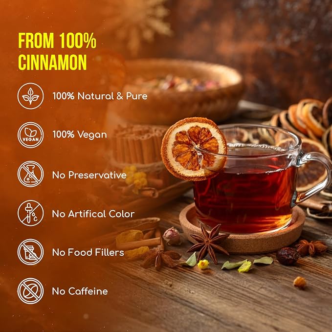 FreshDrinkUS, Premium 75 Cinnamon Tea Bags, 100% Natural & Pure, Herbal Tea, Made with Natural Materials-Corn Fiber Tea Bags, Sugar/Caffeine/Gluten Free. Warmly Taste and Balance.
