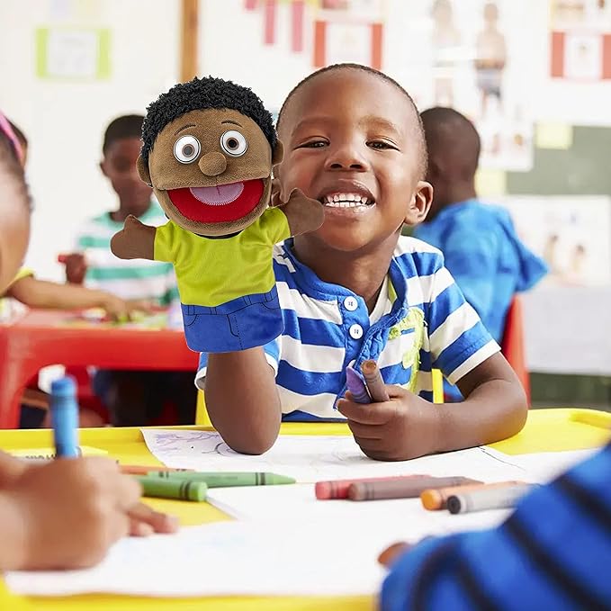 Family Hand Puppets, Puppets for Adults Puppets for Kids Role Paly Family Members 11.8 INCH, Multicultural Finger Puppet with Movable Mouth Soft Plush Puppets for Storytelling Teaching (African Style)