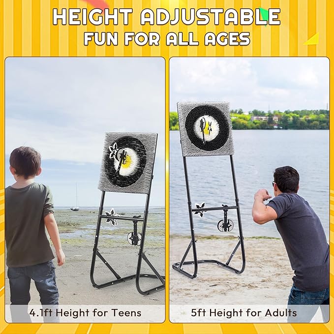 A11N SPORTS Axe Throwing Game with Steel Frame and Bristle Target, Safe Indoor Outdoor Target Game Set, Adjustable Height Yard Game with Axes & Stars for Backyard, Lawn, or Party Play