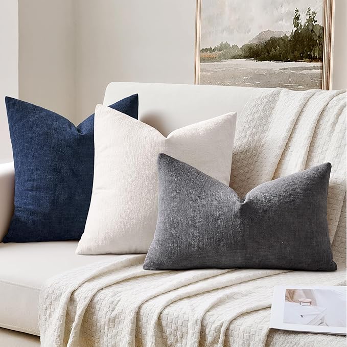 MIULEE Grey Chenille Couch Throw Pillow Covers, 20x20 | Set of 2, Soft Farmhouse Modern Home Decor, Decorative Pillowcases for Sofa Living Room Bed