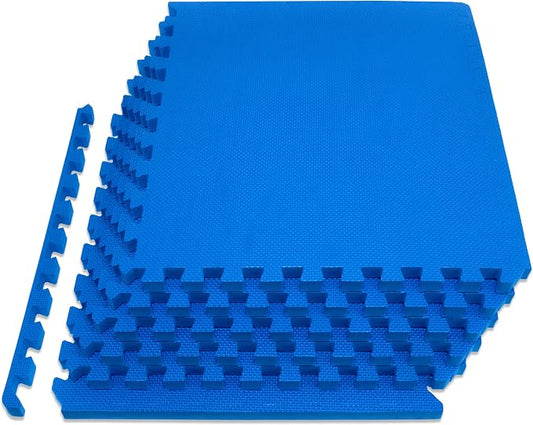 ProsourceFit Weaved Pattern Extra Thick Exercise Puzzle Mat ¾-inch, EVA Foam Interlocking Tiles for Protective, Cushioned Flooring for Home and Gym Equipment; Blue, 24 SQ FT, 6 Tiles