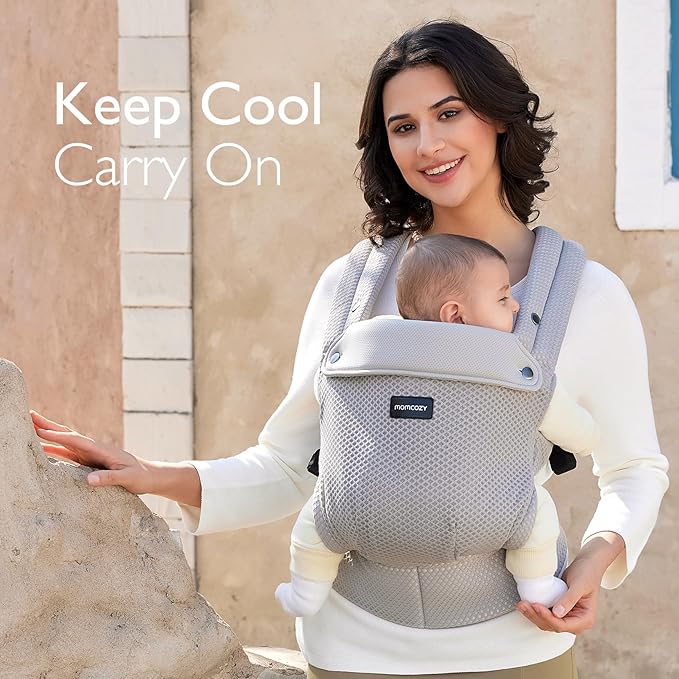 Momcozy Baby Carrier - Ergonomic, Cozy and Lightweight Carrier for 7-45lbs, Effortless to Put On, Ideal for Hands-Free Parenting, Enhanced Lumbar Support, Purehug for Infant to Toddler, Air Mesh-Grey