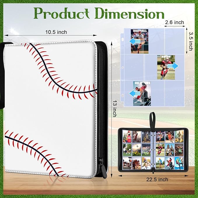 POKONBOY 9 Pocket Baseball Card Binder for 900 Cards, Trading Card Binder Collection Album Holder with Sleeves for Football Sports Games Cards