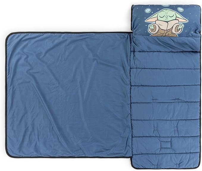 Jay Franco Kids Nap Mat with Embedded Pillow & Blanket – Soft 46"x20" Microfiber Sleeping Bag with Name Tag & Handle