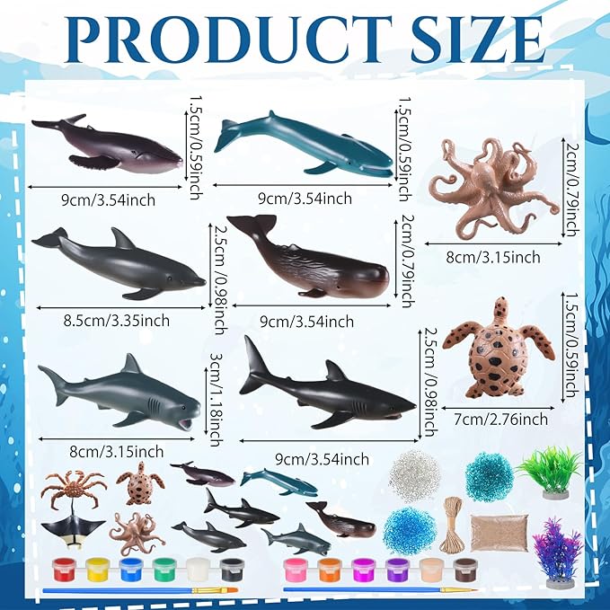23 Pcs Ocean Diorama Kit Under The Sea Animal Figure Toys Realistic Ocean Animal Figurines Toy Including Shark, Whale, Corals Artificial Coral Seagrass with a Gift Box for Birthday Party Decorations