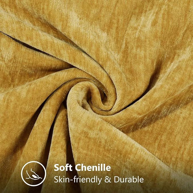 decorUhome Soft Chenille Throw Pillow Covers 18x18 Set of 2 Mineral Yellow | Fall Textured Decorative Throw Pillow Cases Stitched Edge Modern Farmhouse Luxury Boho Velvet for Couch Sofa Bed Home Decor